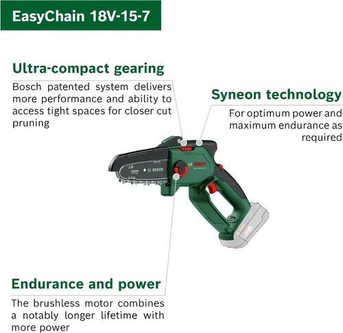 Vista 15 de Bosch Sierra de podar compacta inalámbrica para el hogar y el jardín EasyChain 18V-15-7
