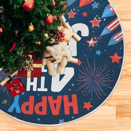 Vista 6 de Falda patriótica para árbol del 4 de julio, 36 pulgadas, diseño de fuegos artificiales de Estados Unidos, Estados Unidos, tapete de Navidad