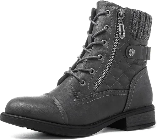 Vista 2 de GLOBALWIN Botines al tobillo para mujer Botas de moda estilo combate Botas de otoño para mujer Cómodas con tacón bajo