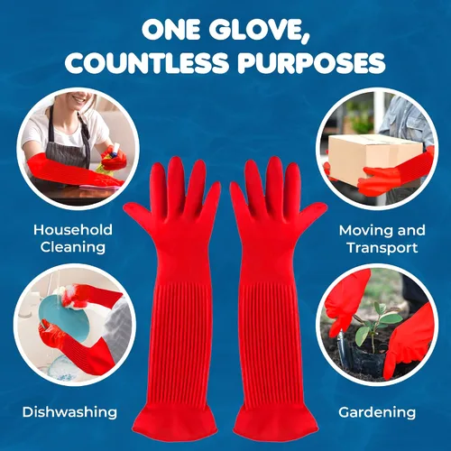 Vista 5 de SunGrow Guantes de goma de 22 pulgadas de largo para baño de perros y gatos, aseo, cambios de agua en el acuario, mantienen las manos y los brazos