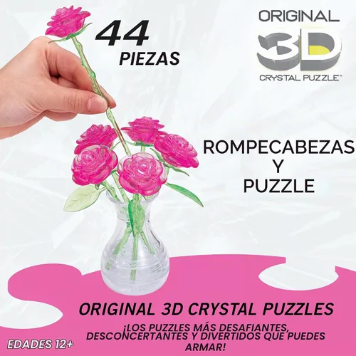 Vista 3 de BePuzzled Rompecabezas original de cristal 3D de Roses in Vase, a partir