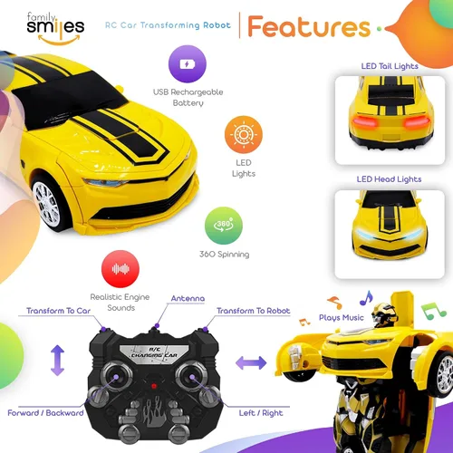 Vista 6 de Juguete de control remoto para niños, coche deportivo, robot transformador, vehículo a control remoto, juguetes para niños de 8 a 12 años