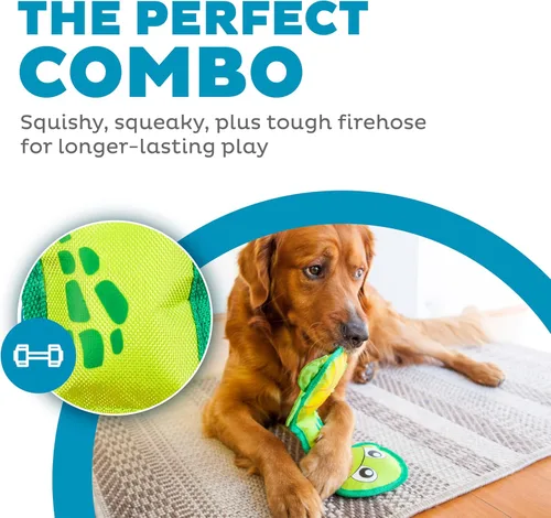 Vista 2 de Outward Hound Fire Biterz - Juguete interactivo de peluche para perro con forma de tortuga, tamaño mediano, hecho de material de manguera contra