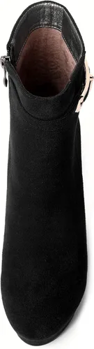 Vista 3 de MERRORI Bukle - Botas altas de tacón alto para mujer, puntera redonda, plataforma de gamuza sólida, de 4 pulgadas