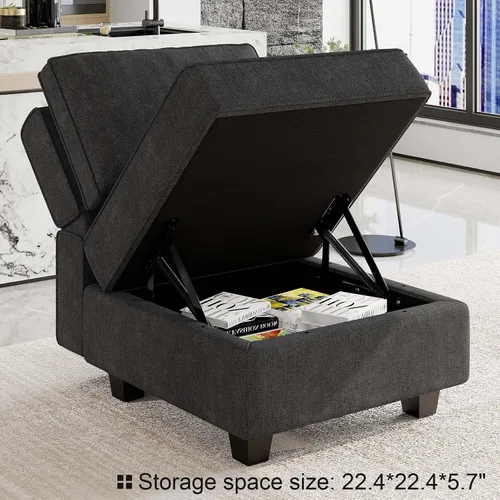 Vista 5 de Belffin Sofá seccional modular de tela en forma de U Sofá seccional doble diván Sofá otomano convertible con almacenamiento negro