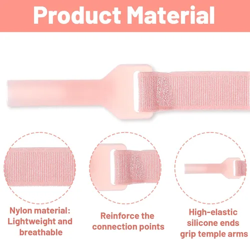 Vista 4 de 4 correas para gafas, correa ajustable de 7 a 10.6 pulgadas para gafas de sol para niñas, correas de soporte para lentes de sol sin cola (rosa)