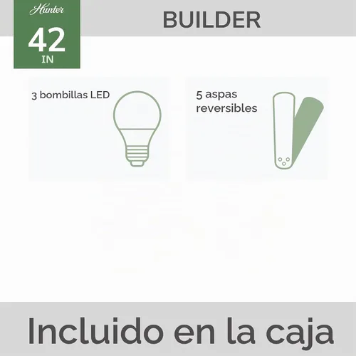 Vista 6 de Hunter Constructor, para interiores, ventilador de techo, cadena de tracción, 42 pulgadas, níquel cepillado con luces LED, montaje empotrado