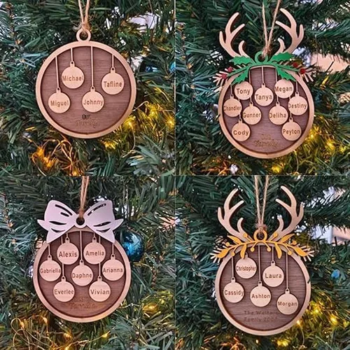 Vista 6 de YRH Adornos de Navidad personalizados con nombres de familia, 1-9 nombres, 1 pancarta inferior (4 adornos de Navidad de estilo)