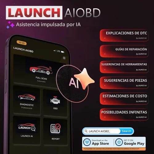 Vista 2 de LAUNCH AIOBD Escáner Bluetooth OBD2 con sistema completo de diagnóstico asistido por IA lector de código OBD-II funciona con iOS/iPhone y Android