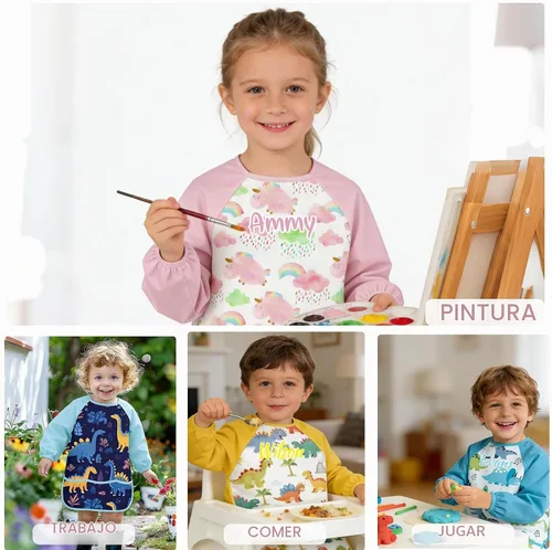 Vista 6 de Personalized Kids Art Smock with Name Custom Toddler Waterproof Artist Painting Apron