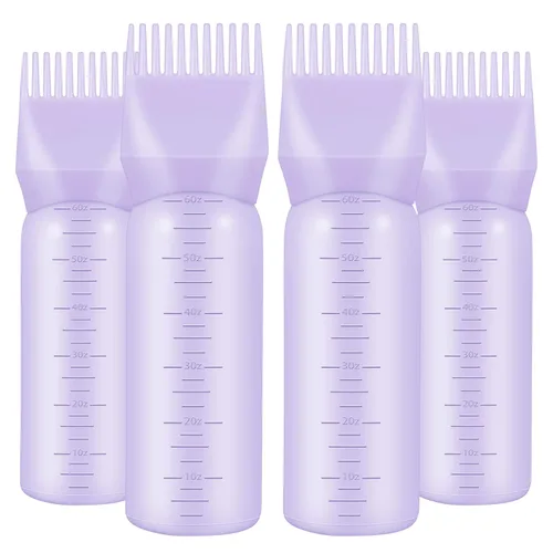 Vista 8 de ONLYFU 4 botellas aplicadoras de peine de raíz, botellas de tinte para el cabello de 6 onzas con peine y cepillo de aceite de plástico