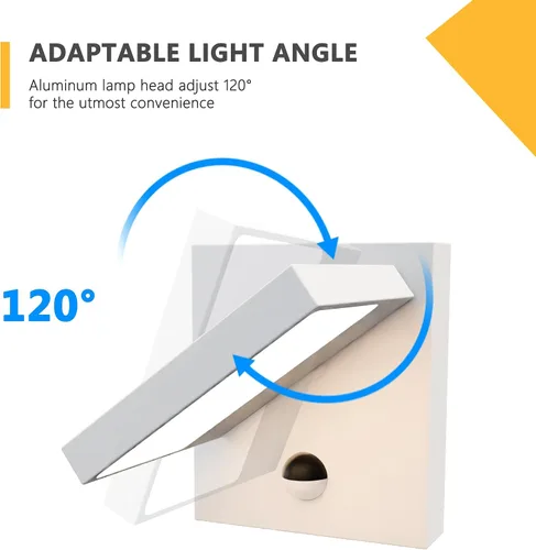 Vista 2 de Lustrlach Lámpara de pared con sensor de movimiento para exteriores, color blanco, moderna, para porche, impermeable, con cabezal de lámpara Blanco