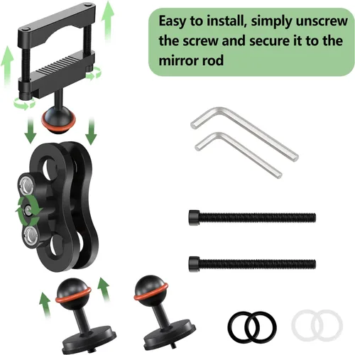 Vista 7 de Soporte para cámara de salpicadero, soporte roscado de cámara de 1/4 "1/8", base de montaje de aluminio para espejo retrovisor de conducción