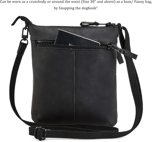 Vista 7 de Cochoa Bolso cruzado pequeño de cuero real con triple cremallera para mujer, bolso cruzado vintage de primera calidad (juego de 2), Combo de bolso