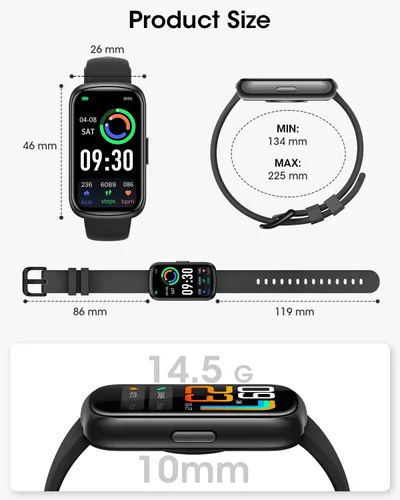 Vista 8 de Rastreador de salud y fitness para hombres y mujeres: reloj inteligente con monitor de ritmo cardíaco 24H, oxígeno en sangre, rastreador de sueño