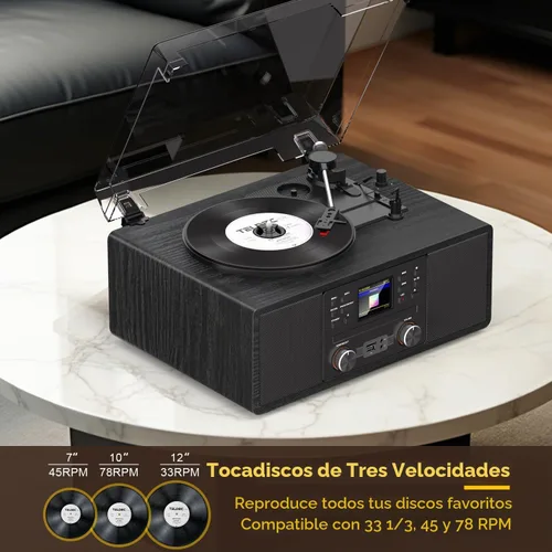 Vista 6 de Tocadiscos todo en uno con reproductor de CD, radio por Internet Negro-negro