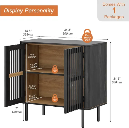 Vista 2 de WAMPAT 31.5" W Mid Century Modern TV Stand for Living Room, Bedroom, Black