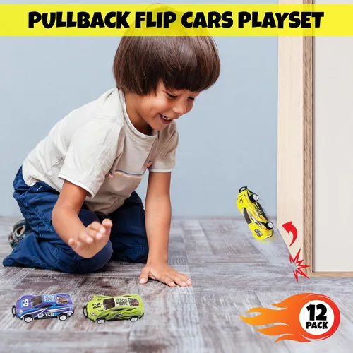 Vista 7 de ArtCreativity Coches de carreras con tapa para niños, juego de 12 autos de juguete en 8 diseños, mini autos de carreras fundidos a presión