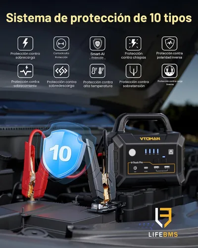 Vista 9 de VTOMAN V-Truck Pro 8000A Arrancador de Batería de Coche con Carga Rápida de 65W, Arrancador Portátil de 41600mAh para Todos los Motores de Gasolina