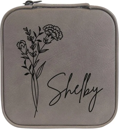 Vista 75 de Joyero de flores de nacimiento personalizado Estuche de viaje (cuero crudo, abril - guisante dulce)