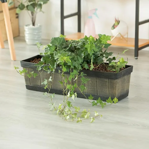 Vista 3 de Gardenised QI004121.L - Maceta rectangular de plástico para exteriores e interiores, maceta para plantar verduras o flores, marrón grande