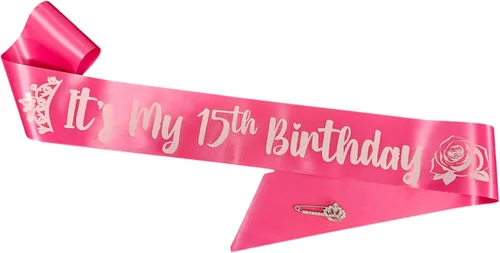 Vista 2 de It's My 15th Birthday Gifts for Teenage Girl Quince Anos - Banda de fiesta de quinceañera, banda rosa con extremos ajustables, viene con corona
