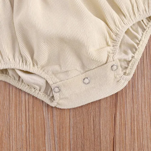 Vista 7 de Ropa de bebé niña sólida con volantes de manga larga mameluco de una pieza para otoño e invierno