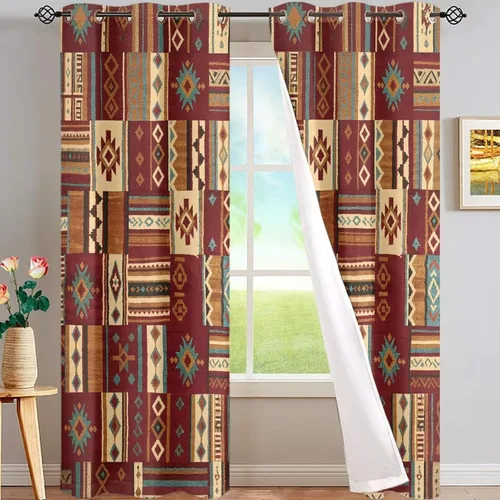 Vista 48 de Dreaweet African Tribal Blackout Curtains 63 Inch Long 2 Panels Set Bohemian Ethnic Geometric Grommet Top Thermal Insulated Curtains for Living Room