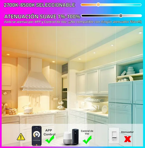 Vista 2 de CLOUDY BAY Luz empotrable LED inteligente de 4 pulgadas, iluminación empotrada que cambia de color, compatible con Alexa y Google Home Assistant