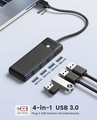 Vista 10 de ORICO Hub USB 3.0, concentrador USB de 4 puertos con cable de 6 pies de largo, divisor USB ultra delgado para laptop MacBook Pro, iMac, Surface Pro