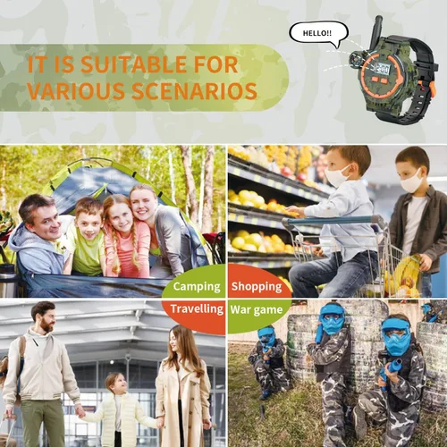Vista 7 de Walkie Talkie recargable para niños, radio bidireccional Walky Talky con linterna, juego para exteriores, interfono, juguete y regalos para niños