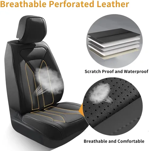 Vista 6 de Car Seat Covers Fit for Jeep Compass 2012-2025 Breathable Leather Seat Cusion Fit for Compass (2 Seat,Black)