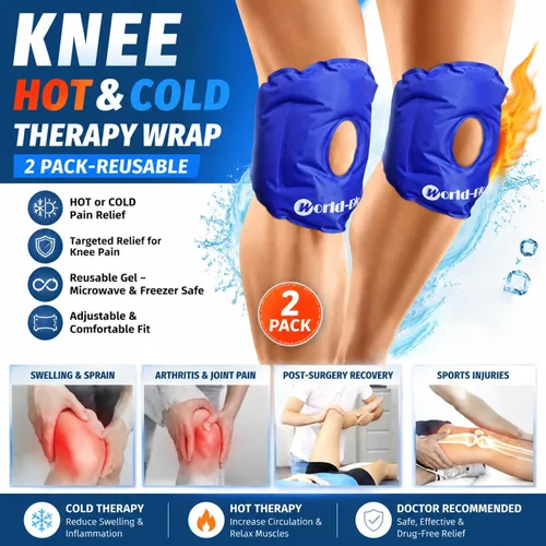 Vista 3 de Terapia de envoltorio de rodilla, en caliente y frío, 2 S, Azul, 1 2 Pcs Value Set, Hot and Cold Therapy Use, Adjustable Strap Design, Snug Fit