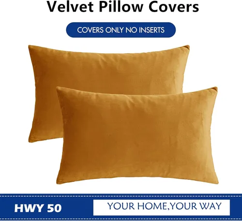 Vista 6 de HWY 50 fundas de almohada decorativas de terciopelo sólido para sofá, sala de estar. Ambar