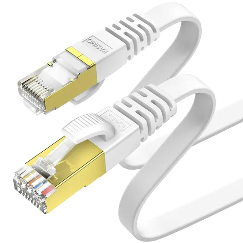 Vista 11 de KASIMO Cable Ethernet plano Cat 8 de 1 pie, cable de red LAN de Internet plano de alta velocidad Cat8 de 40 Gbps 2000 MHz SSTP con conector RJ45