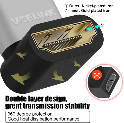 Vista 7 de VCELINK Adaptadores de ángulo recto HDMI 8K @60Hz con acoplador HDMI 8K, HDMI 2.1 hembra a adaptador de extensión hembra