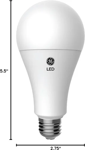 Vista 4 de GE Bombilla LED ultra brillante EQ A21 de 150 vatios de base media blanca suave (E-26) regulable (paquete de 4)