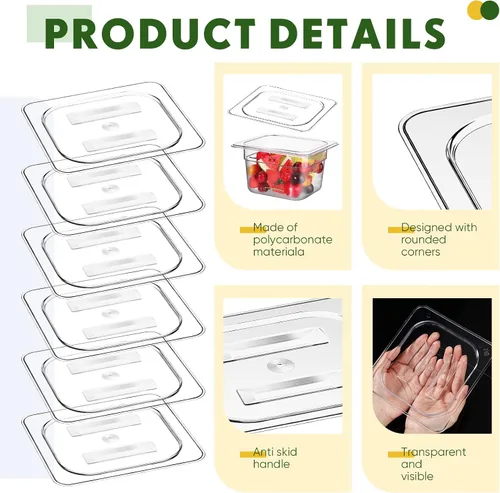 Vista 2 de 6 tapas de policarbonato para sartenes de alimentos con asa, 1/6 1/2 pulgadas, tapa transparente de plástico para hotel, tapas de hotel