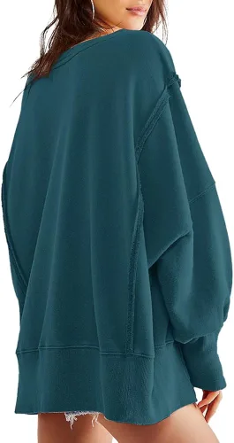 Vista 3 de Beaully Sudadera de gran tamaño con cuello redondo para mujer, con abertura lateral, manga larga, ropa de invierno