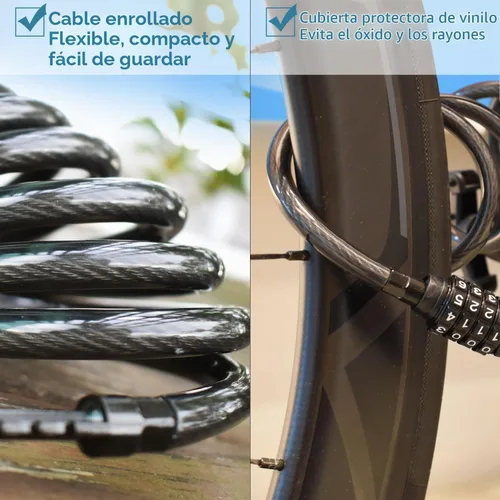 Vista 4 de MARQUE Cable de bloqueo de bicicleta de combinación de 3/8 pulgadas (5 pies, 10 pies, 15 pies, 25 pies) de bloqueo de combinación reiniciable, cable