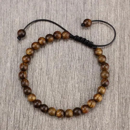 Vista 7 de Razcus - Pulsera de cuentas de palisandro negro vintage para hombre, 680.394 in, redondas, de madera, pulseras elásticas para meditación para oración