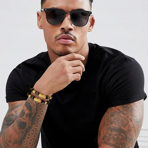 Vista 9 de JeryWe Pulseras de cuentas Feng Shui para hombres y mujeres, pulseras de buena suerte con dragón Pixiu, juego de pulseras estilo chino, joyería Feng
