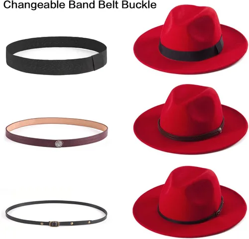 Vista 2 de LADYBRO Sombrero de Fedora y Fedoras Combo de almacenamiento, sombrero rojo para mujer, fedora de lana de ala ancha, organizador de sombreros