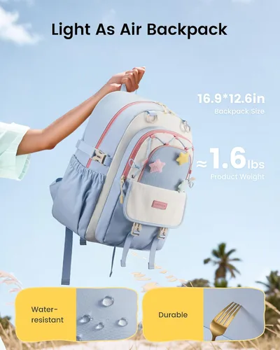 Vista 5 de LOVEVOOK Mochila escolar para niñas, estudiantes, niños, Lavanda (Lavender Dream), 15,6 pulg., Mochila Daypack