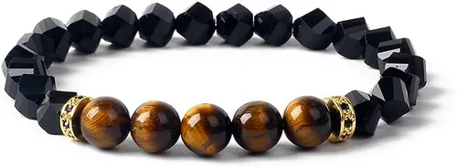 Vista 5 de Yantinos Facted Natural Obsidian Hematite Tiger Eye Beads Pulseras Hombres para Protección Magnética de la Salud Mujeres Alma Joyería Pulsera Hombre