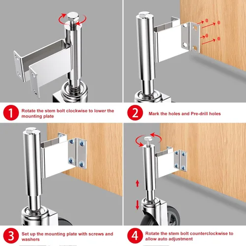 Vista 4 de Ruedas de puerta con resorte de 3 pulgadas, ruedas de puerta resistentes con herrajes, capacidad de carga de 220 libras, paquete de 2