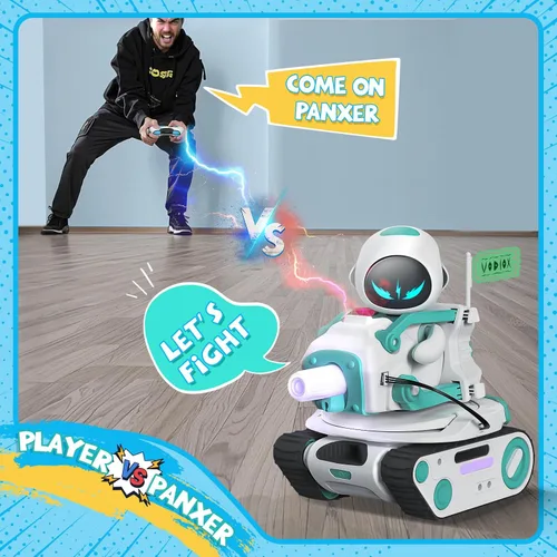 Vista 4 de Panxer+Maticontroller - Tanque de batalla RC compatible con robots Eilik en color azul/rosa/DQ/plateado, juguetes de vehículos rastreadores