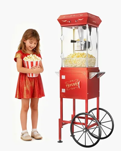 Vista 14 de Máquina de palomitas de maíz de 8 onzas con carro, máquina para hacer maíz con ruedas y hervidor de acero inoxidable que hace hasta 32 tazas