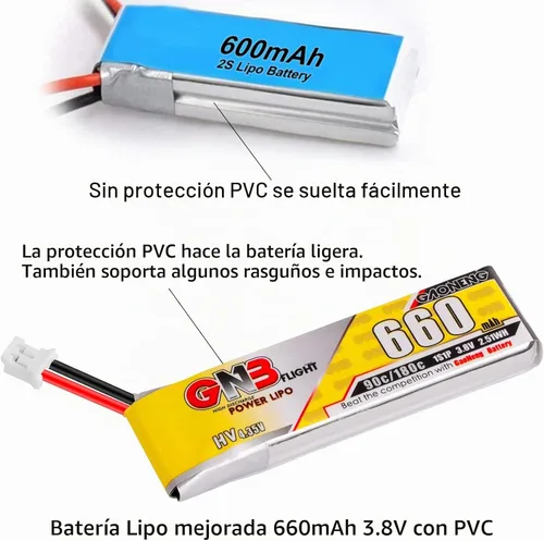 Vista 6 de 4PCS 660mAh 1S LiPo Batería 3.8V JST-PH2.0 Conector para Mobula7 2.953 in