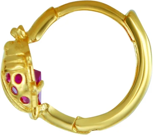 Vista 4 de Aretes de aro de mariquita de oro amarillo real de 14 k, Oro de 14 quilates, No es una piedra preciosa